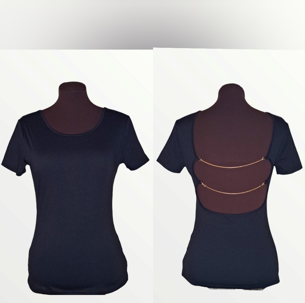tshirt backless with goldchain accents on the backside, size medium.